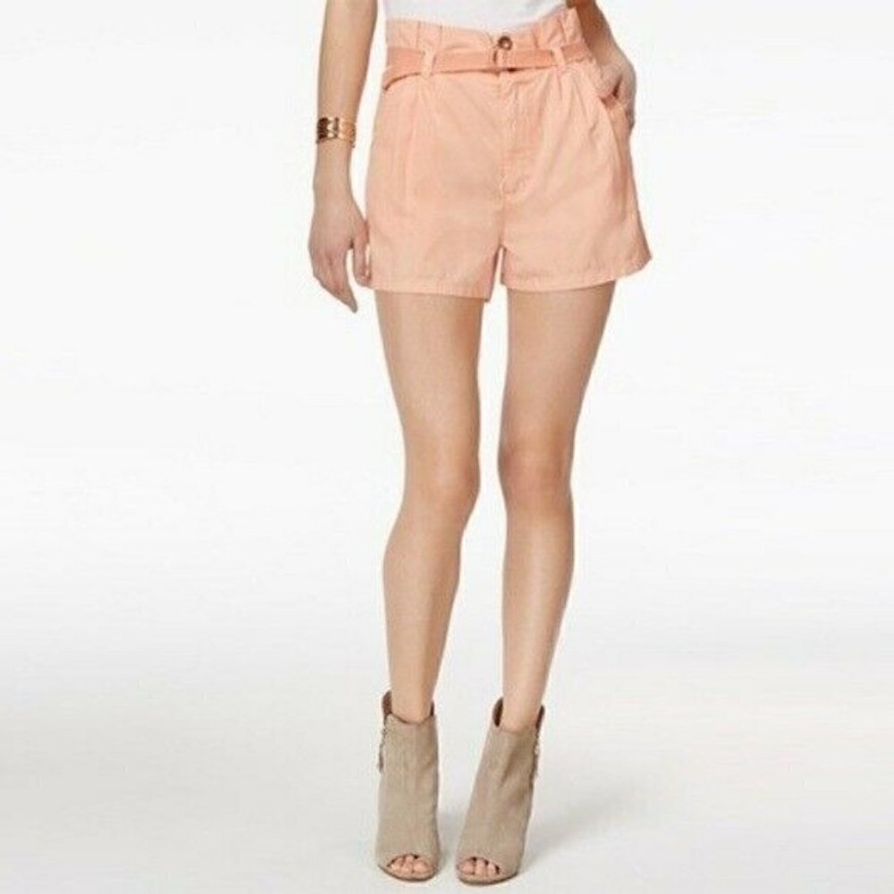 GUESS Women's Orange Sierra Cotton Paper Bag Shorts Peach Size 6 - Picture 6 of 11